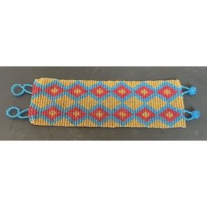 Bracelet Loom Beaded Tribal Design Very Wide w/Double Button Clasp Gorgeous